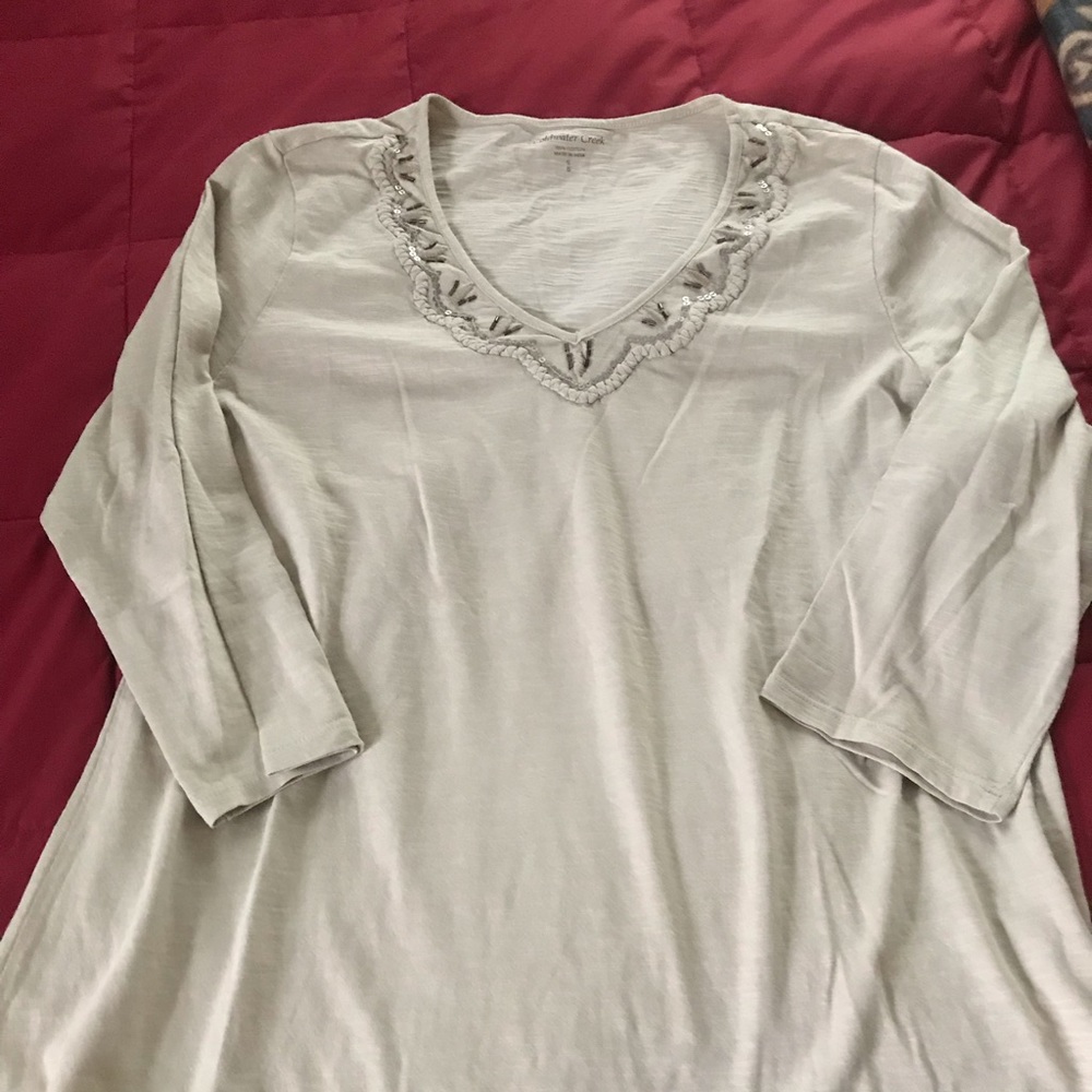 Coldwater creek 3/4 sleeve slub knit top, small, tan, beading